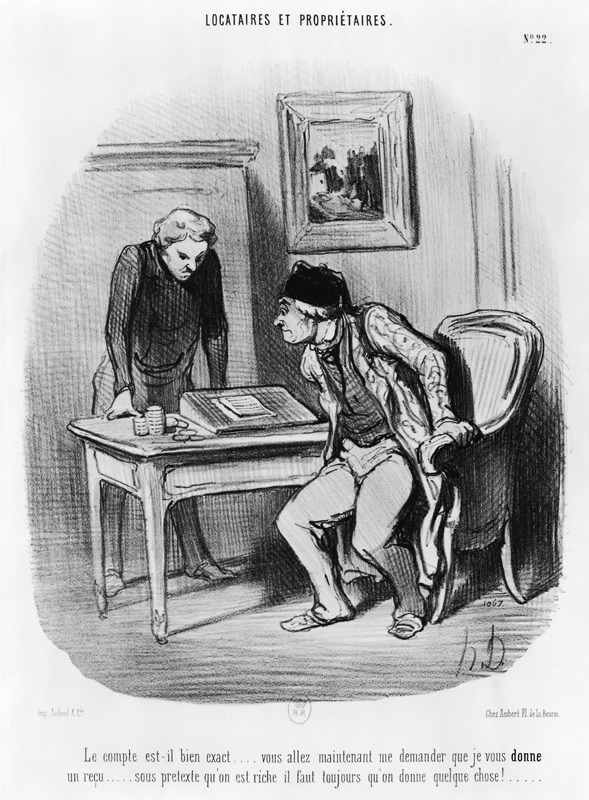 Is it the right amount?'', plate 22 from the series ''Tenants and owners'', de Honoré Daumier