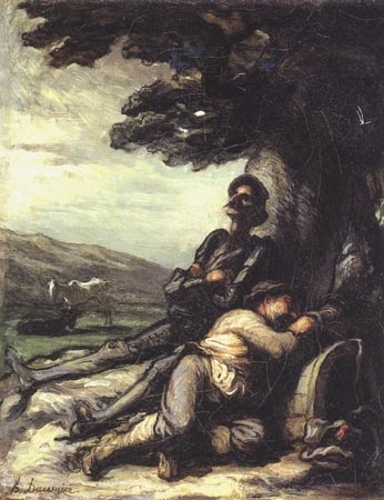 Don Quichotte et Sancho Pança se reposant sous un de Honoré Daumier