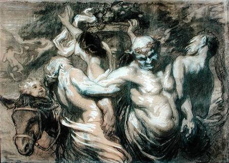 The Drunken Silenus (charcoal & bodycolour on paper) de Honoré Daumier