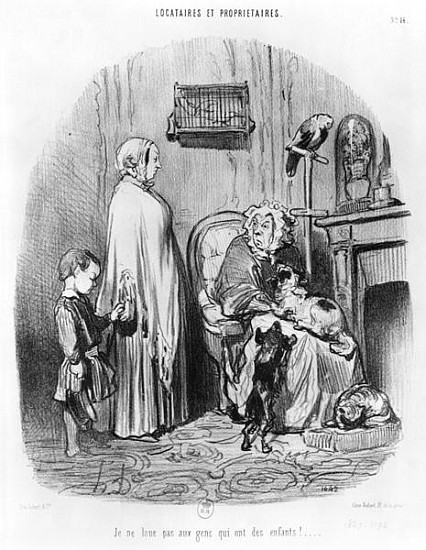 I do not hire people with children, plate 14 from the series ''Tenants and owners'' de Honoré Daumier
