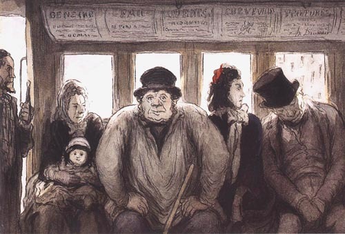 Al interior de un bus de Honoré Daumier