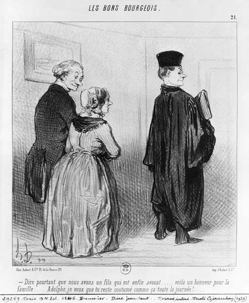 Series ''Les Bons Bourgeois'', Isn''t it marvellous to have a son who is a lawyer, plate 21, illustr de Honoré Daumier