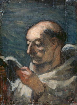 Monk Reading (oil on canvas) de Honoré Daumier