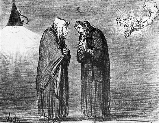 Series ''Actualites'', the comet, Ah! ma pauv'' madame Chaffarou, plate 392, illustration from ''Le  de Honoré Daumier