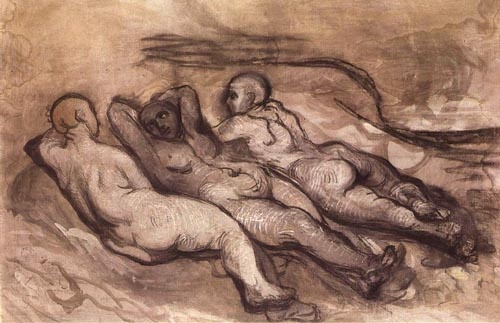 Trois femmes nues couchées de Honoré Daumier
