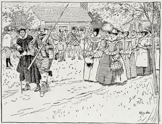 The Arrival of the Young Women at Jamestown, 1621, from Harper's Magazine, 1883 (engraving) de Howard Pyle