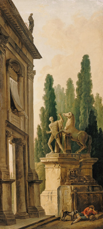 Landschaft mit Denkmal eines Pferdebändigers. de Hubert Robert