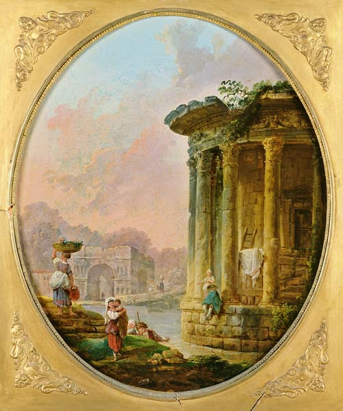 Temple of Vesta and the Arch of Janus Quadrifons de Hubert Robert
