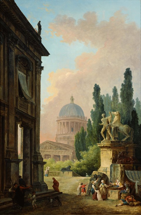 View of Rome with the Horse Tamer of the Monte Cavallo de Hubert Robert