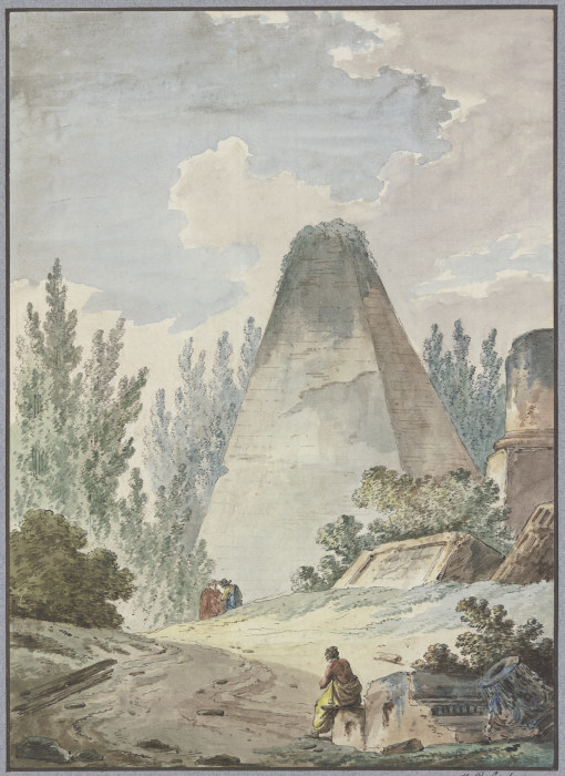 Pyramide mit abgebrochener Spitze in antiker Trümmerlandschaft de Hubert Robert