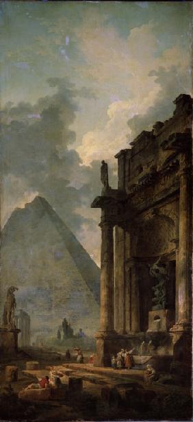 Ruins with pyramid