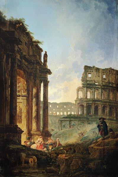 Ideal Italian landscape with ruins