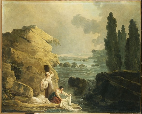 Washerwomen by a Cascade de Hubert Robert