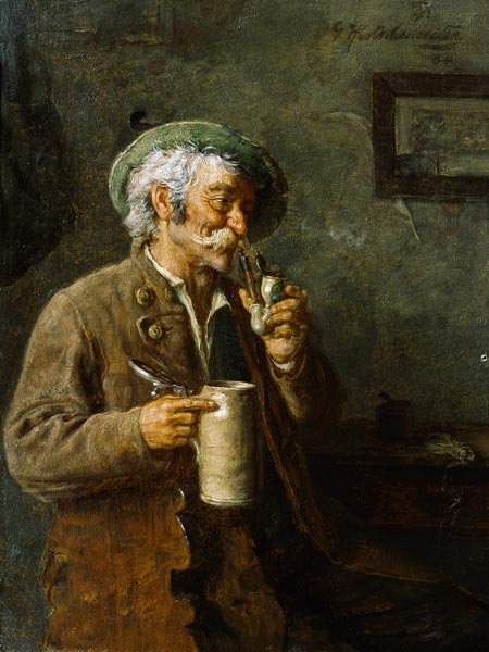 The connoisseur (old smallholder with tankard) de Hugo Kotschenreiter