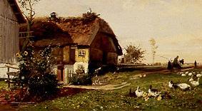 Farm with stork's nest. de Hugo Mühlig