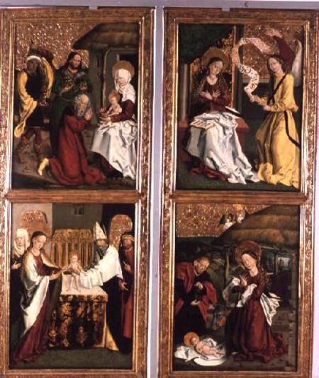 La Anunciación, el Nacimiento de Cristo, La Adoración de los Magos y La Presentación en el Templo de Escuela Húngara