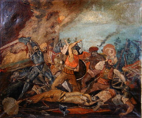 Ottoman and Hungarian Soldiers Fighting in the Seventeenth Century (oil on canvas) de Hungarian School (19th century)