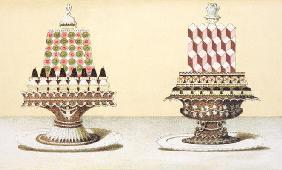 Design for the presentation of desserts, illustration from a Hungarian cookery book on French cookin