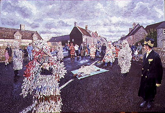 Boxing Day Mummers, Marshfield, 1998 (oil on board) (see also 107623)  de Huw S.  Parsons