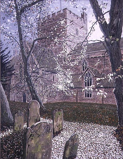Brecon Cathedral, Autumn Day, 1992 (gouache on card)  de Huw S.  Parsons