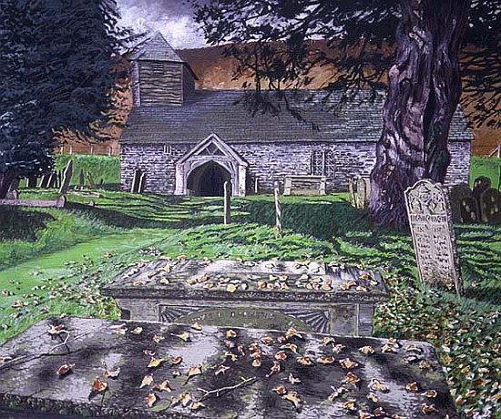 Colva Church, Powys, Autumn Day, 1992 (gouache on card)  de Huw S.  Parsons