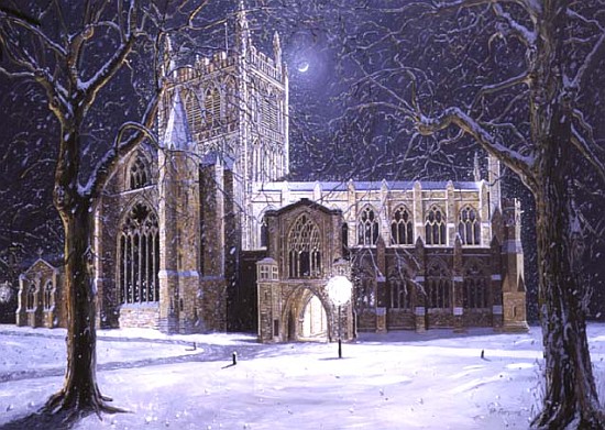 Hereford Cathedral, Floodlit at Night, 1994 (oil on board)  de Huw S.  Parsons
