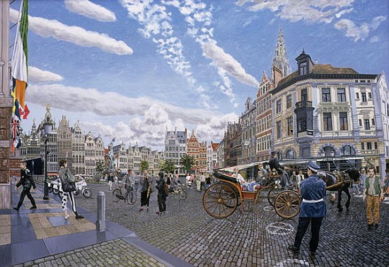 The Great Market Square in Antwerp, 1996 (oil on board)  de Huw S.  Parsons
