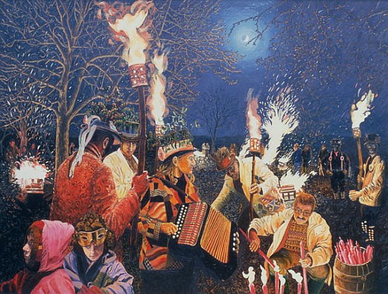 Wassailing in Herefordshire, 1995 (oil on board)  de Huw S.  Parsons