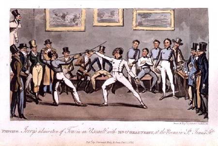 Fencing: Jerry's admiration of Tom in an `Assault' with Mr O'Shaunessy, at the rooms in St. James's de I. Robert & George Cruikshank