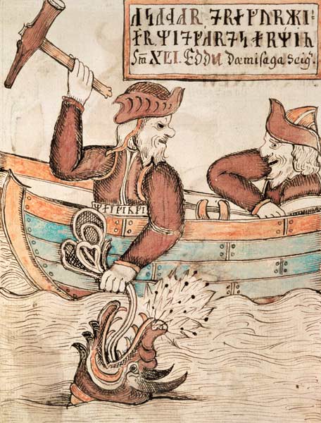 Thor fishing for the serpent of Midgard, from the boat of the giant Hymir de Icelandic School