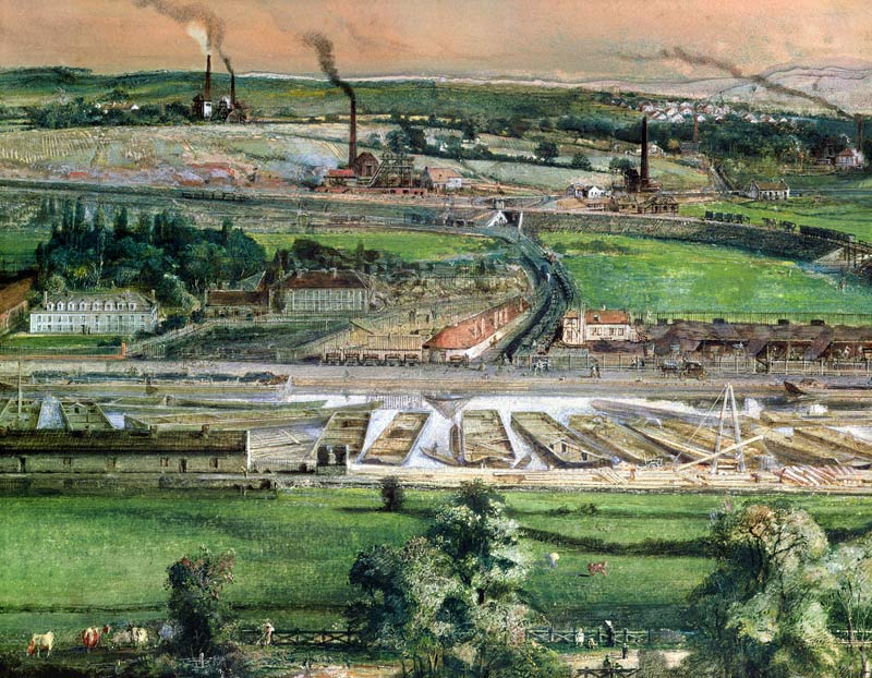 Industrial landscape in the Blanzy coal field, Saone-et-Loire, c.1860 (w/c on paper) (detail of 1573 de Ignace Francois Bonhomme