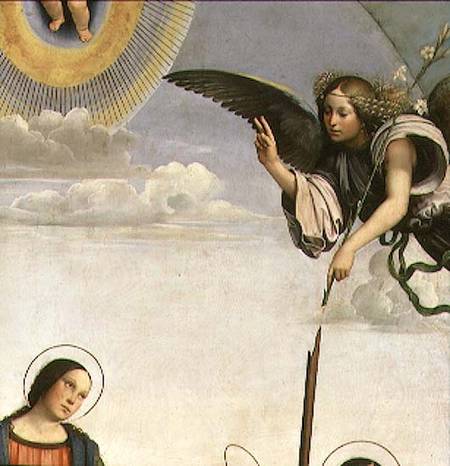 Annunciation and Saints, detail of the Archangel Gabriel de Il Francia