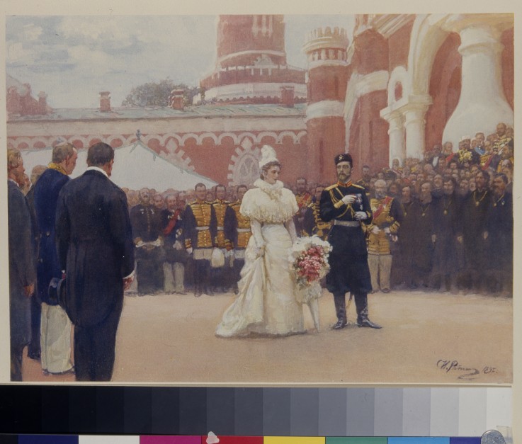 Nicholas II receiving rural district elders on May 18, 1896 in the yard of Petrovsky Palace in Mosco de Iliá Yefímovich Repin