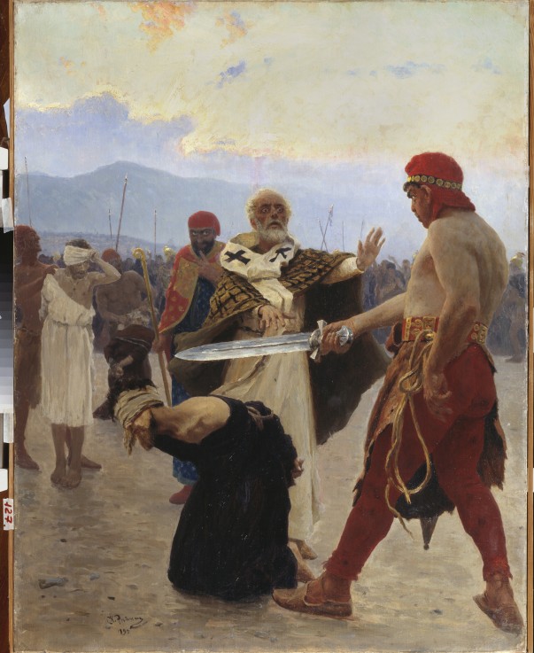Saint Nicholas of Myra saves three innocents from death de Iliá Yefímovich Repin