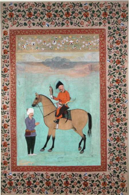 Ms E-14 Shah Abbas (1571-1629) on a horse holding a falcon de Indian School
