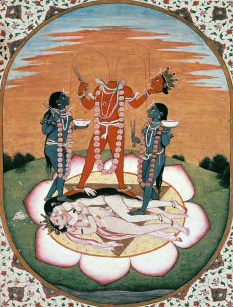 Icon of Chinnamasta, the Mahavidya arising from the joined bodies of the Originating Couple, Kangra, de Indian School