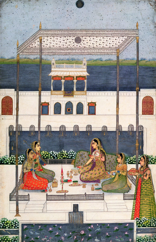 Evening party in the garden of a Mughal Palace, Lucknow or Murshidabad, West Bengal de Indian School