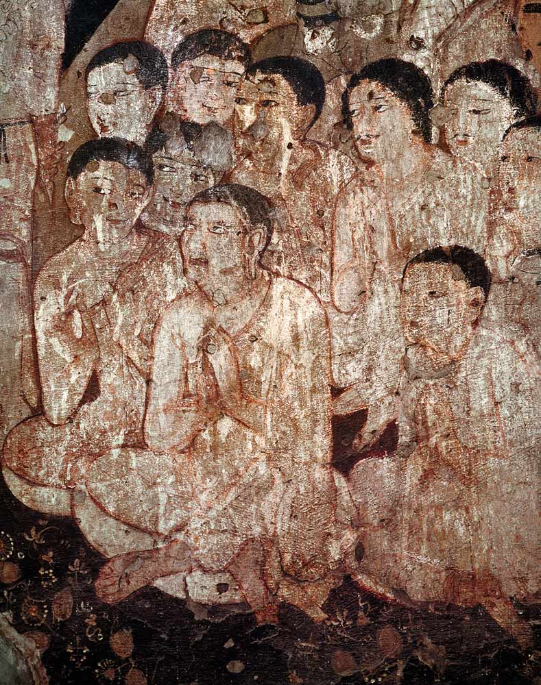 Group of disciples mourning the death of Buddha from the interior of Cave 17 de Indian School