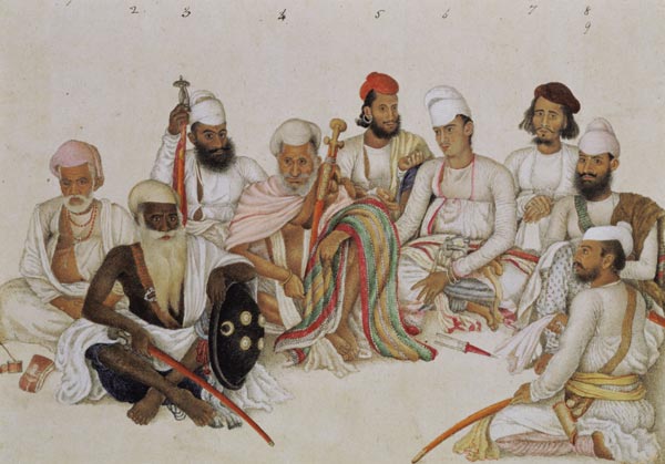 Nine courtiers and servants of the Raja Patiala, c.1817 (pencil & gouache on paper) de Indian School