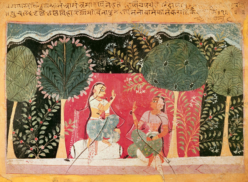 Two Princes in a Garden, from the 'Gita Govinda' de Indian School