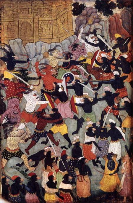 Battle Between the Armies of Rama and Ravana, Moghul de Indian School