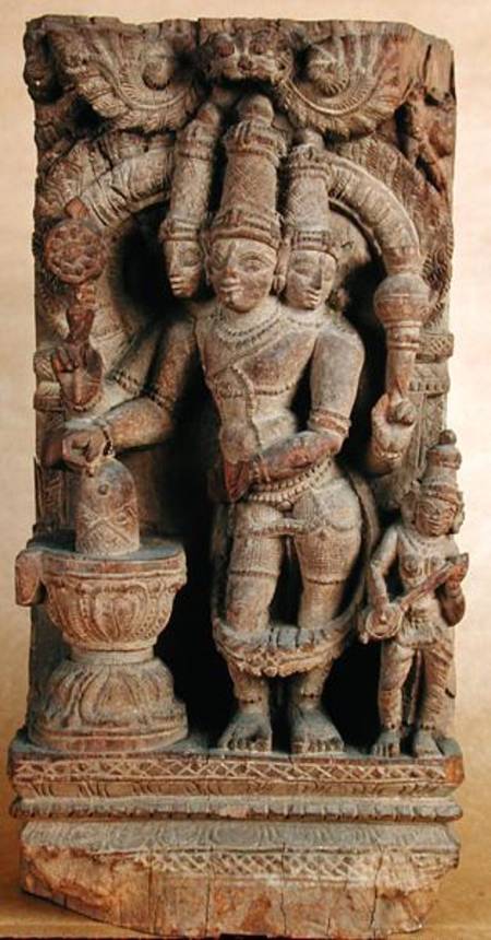 Brahma Giving Himself Up to the Cult of Lingam de Indian School