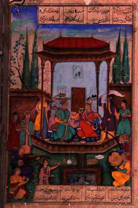 Iskandar Enthroned, folio 88a, from 'The Mirror of Alexander', written by Amir Khusrau Dihlavi (1253 de Indian School