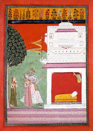 Lovers approaching a bed chamber, Malwa, c.1680 de Indian School