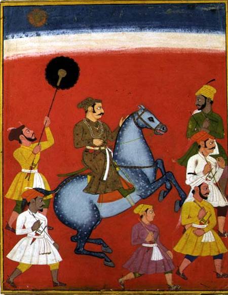 Maharana Raj Singh I of Mewar (reg. 1652-80) Riding, Udaipur (Mewar) Rajasthan de Indian School