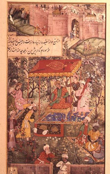 The Mogul Emperor Basar receives the envoys Uzbeg and Rauput in the garden at Agra on 18th December de Indian School