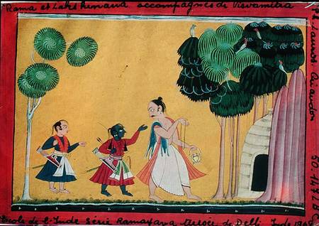 Rama and Lakshmana accompanied by Visvamitra, from the Ramayana de Indian School