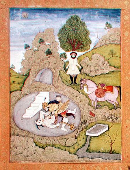 Rustam killing the White Demon, from the 'Shahnama' (Book of Kings), by Abu'l-Qasim Manur Firdawsi ( de Indian School