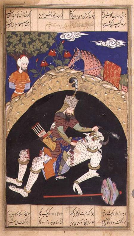 Rustam slays the White Div of Mazandaran, illustration from the 'Shahnama' (Book of Kings), by Abu'l de Indian School