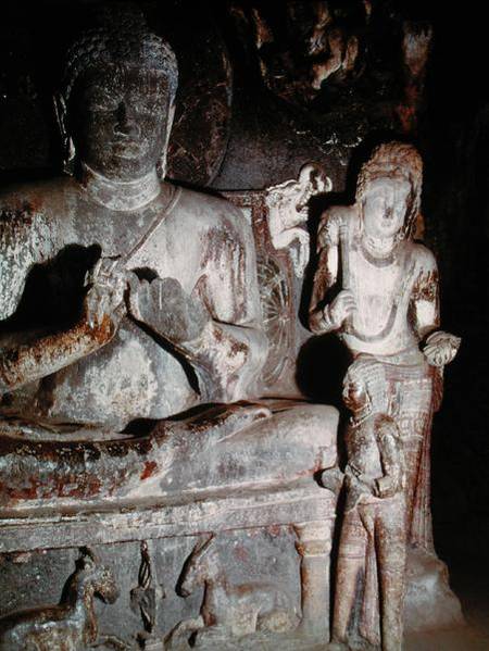 Seated Buddha making the first teaching gesture from the Caitya Hall of Cave 10 de Indian School